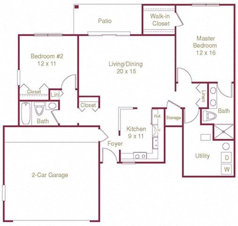Floor plan for 2 beds, 2 baths, 1241 sqft