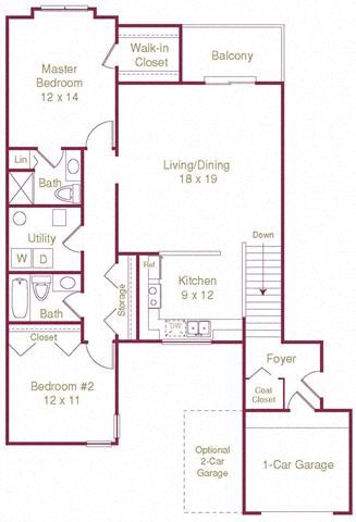 Floor plan for 2 beds, 2 baths, 1271 sqft