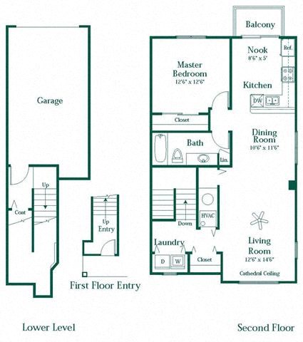 Floor plan for 1 bed, 1 bath, 1140 sqft