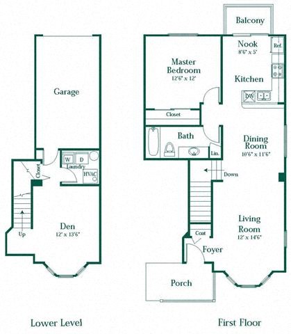 Floor plan for 1 bed, 1 bath, 1253 sqft