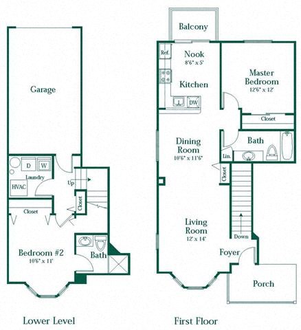 Floor plan for 2 beds, 2 baths, 1196 sqft