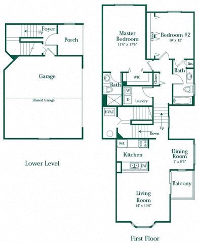 Floor plan for 2 beds, 2 baths, 1281 sqft