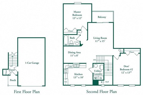 Floor plan for 2 beds, 1 bath, 1087 sqft