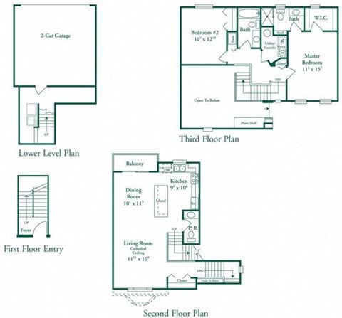 Floor plan for 2 beds, 2.5 baths, 1269 sqft