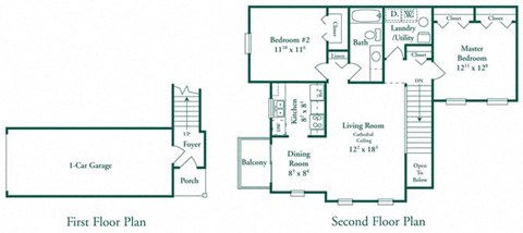 Floor plan for 2 beds, 1 bath, 1001 sqft