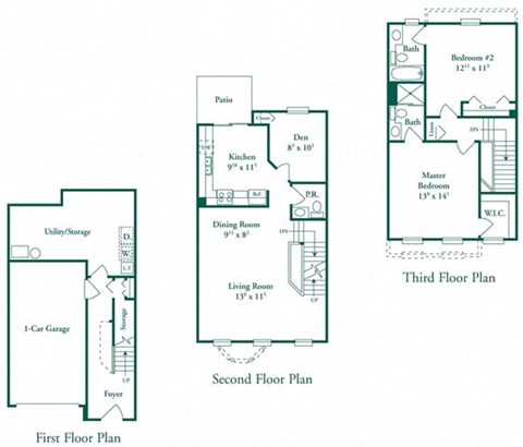 Floor plan for 2 beds, 2.5 baths, 1389 sqft