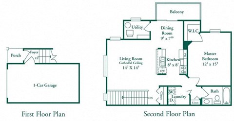 Floor plan for 1 bed, 1 bath, 857 sqft