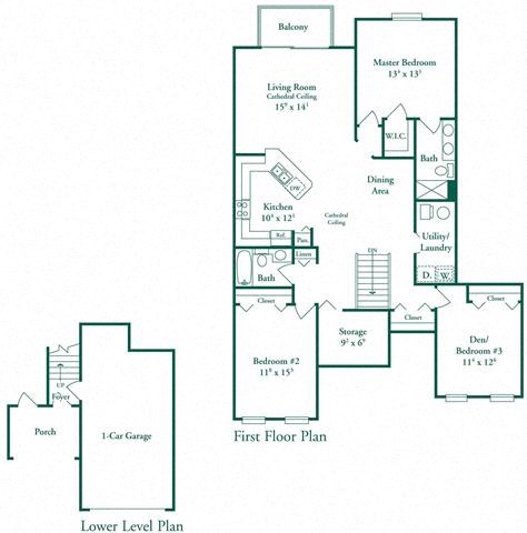Floor plan for 3 beds, 2 baths, 1609 sqft