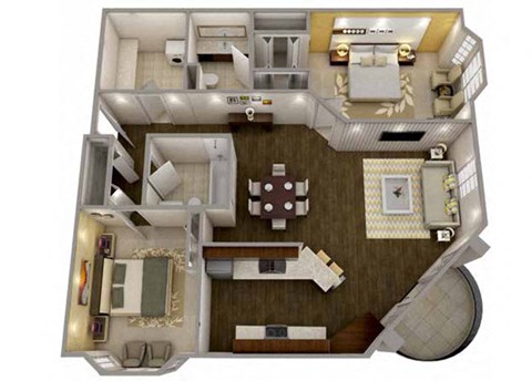 Floor plan for 2 beds, 2 baths, 1100 sqft