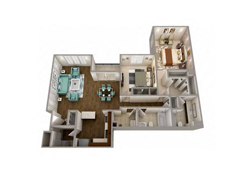 Floor plan for 2 beds, 2 baths, 1070 sqft
