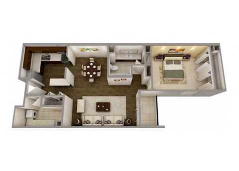 Floor plan for 1 bed, 1 bath, 740 sqft