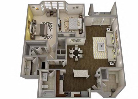 Floor plan for 2 beds, 2 baths, 1120 sqft