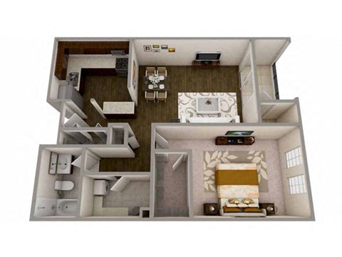 Floor plan for 1 bed, 1 bath, 745 sqft