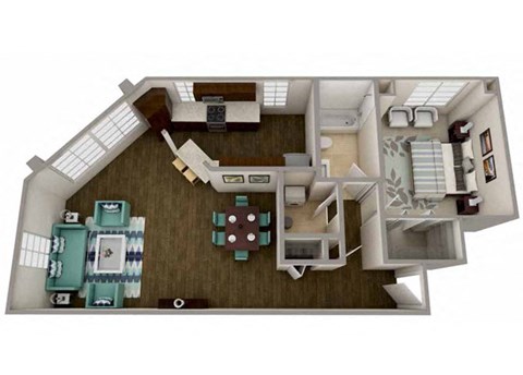 Floor plan for 1 bed, 1 bath, 825 sqft