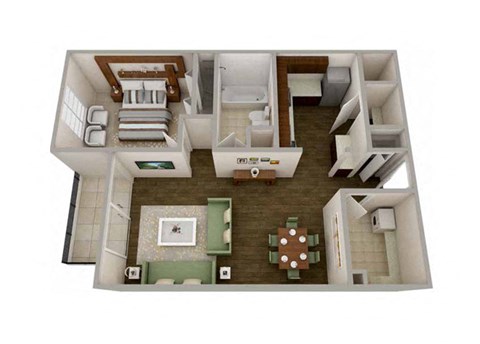 Floor plan for 1 bed, 1 bath, 700 sqft