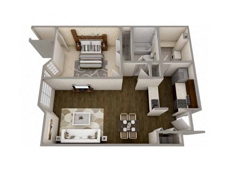 Floor plan for 1 bed, 1 bath, 700 sqft