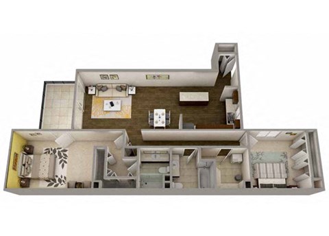 Floor plan for 2 beds, 2 baths, 1100 sqft