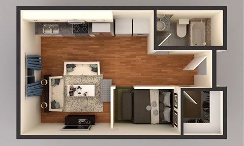 Floor plan for studio, 1 bath, 574 sqft