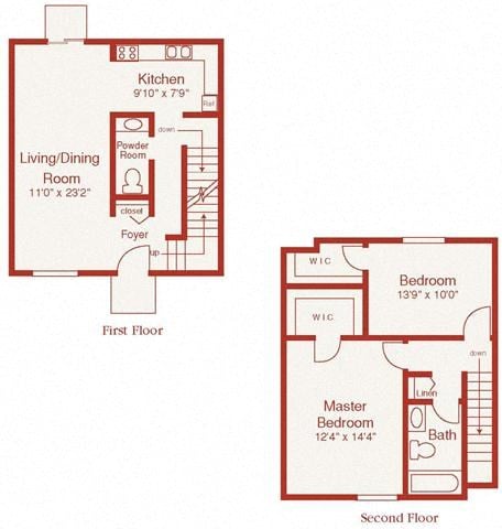 Floor plan for 2 beds, 1.5 baths, 1060 sqft