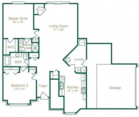 Floor plan for 2 beds, 2 baths, 1337 sqft