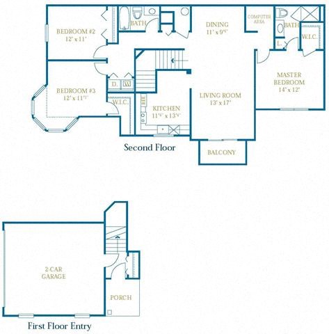 Floor plan for 3 beds, 2 baths, 1529 sqft