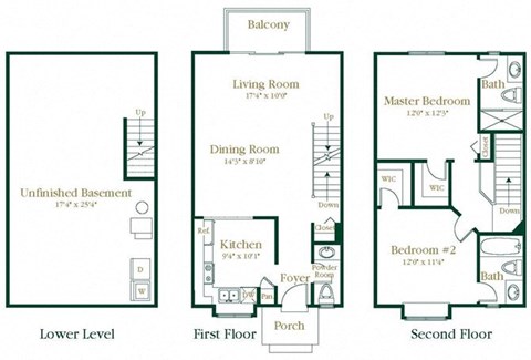 Floor plan for 2 beds, 2.5 baths, 1115 sqft