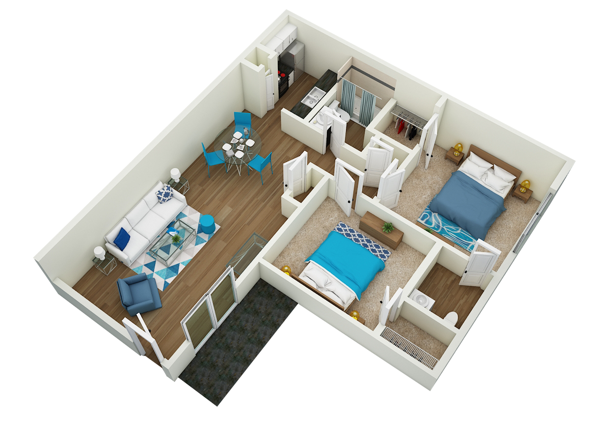 Floor plan for 2 beds, 1.5 baths, 880 sqft