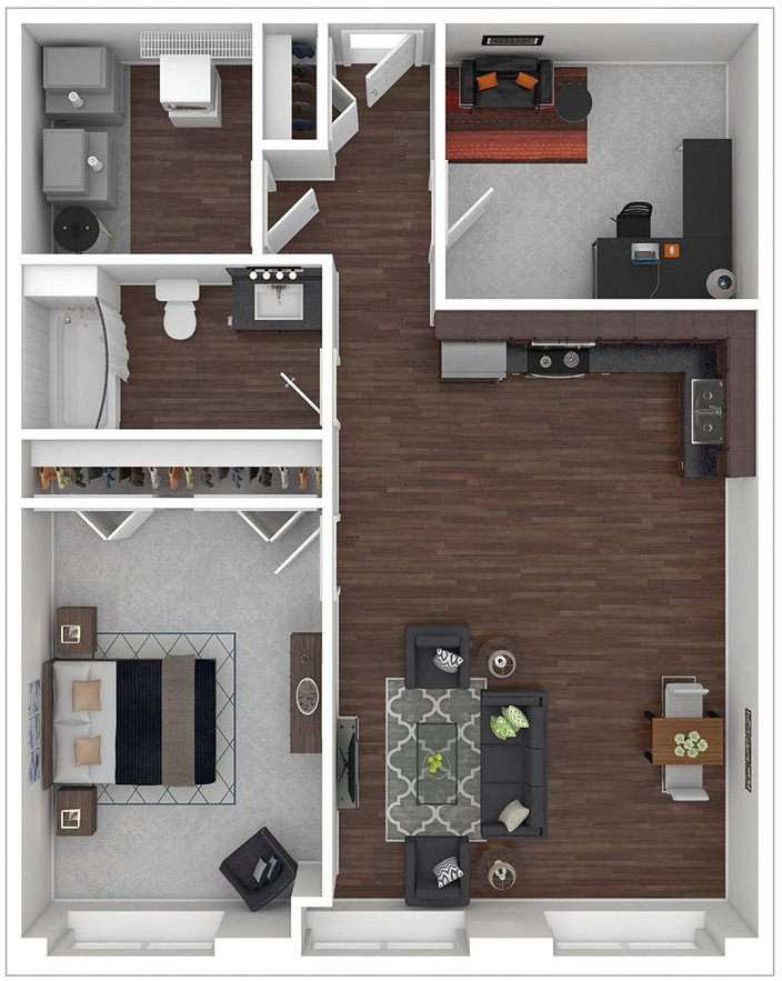 Floor plan for 2 beds, 1 bath, 1100 sqft