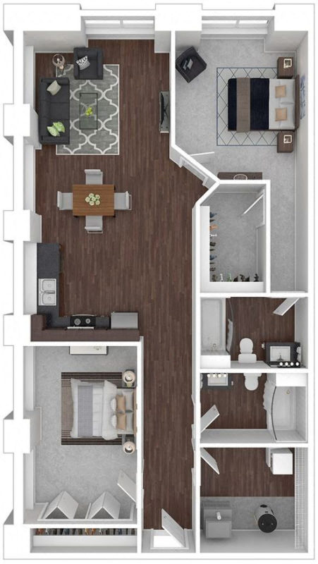 Floor plan for 2 beds, 2 baths, 1600 sqft