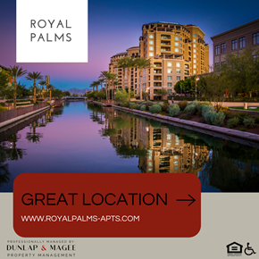 Scottsdale apartment for rent - A building with the words "Royal Palms" on it is shown in the image.