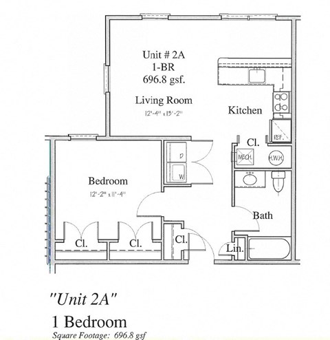 Floor plan for 1 bed, 1 bath, 744 sqft