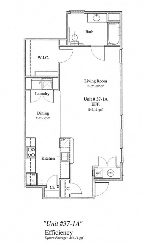 Floor plan for studio, 1 bath, 657 sqft