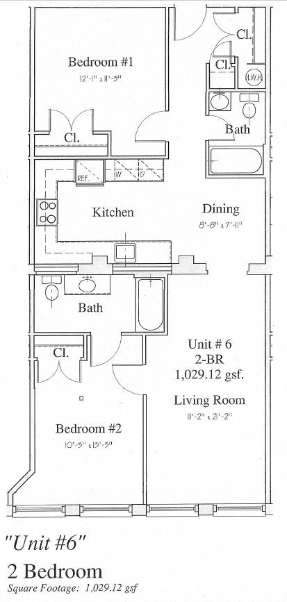 Floor plan for 2 beds, 2 baths, 977 sqft