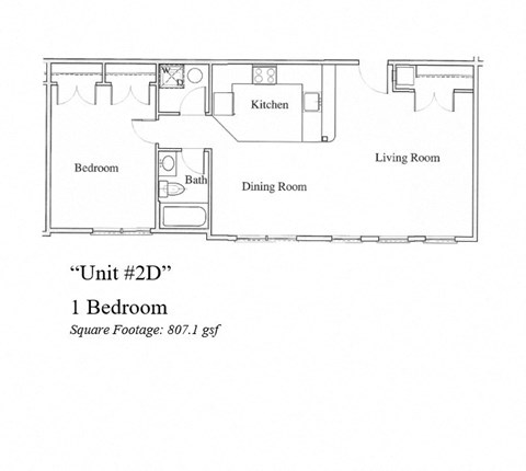Floor plan for 1 bed, 1 bath, 700 sqft