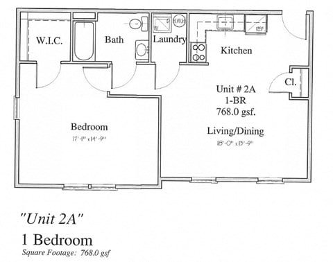 Floor plan for 1 bed, 1 bath, 720 sqft