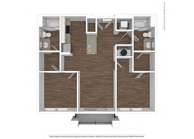 Floor plan for 2 beds, 2 baths, 985 sqft