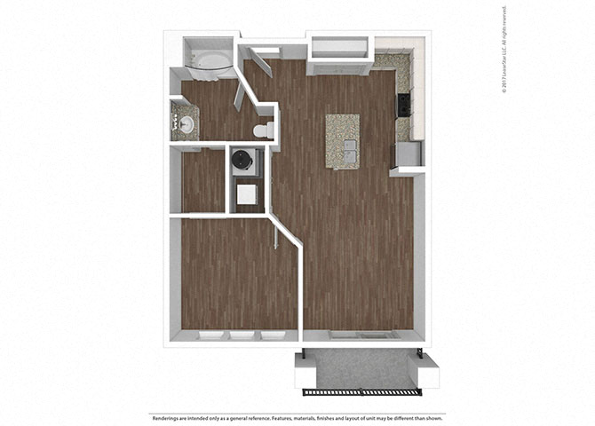 Floor plan for 1 bed, 1 bath, 790 sqft