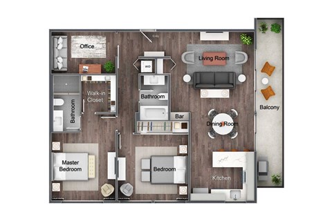 Floor plan for 2 beds, 2 baths, 1350 sqft