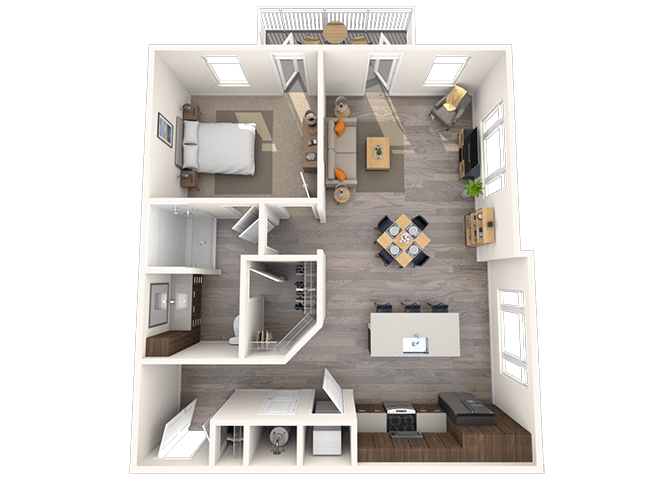 Floor plan for 1 bed, 1 bath, 922 sqft