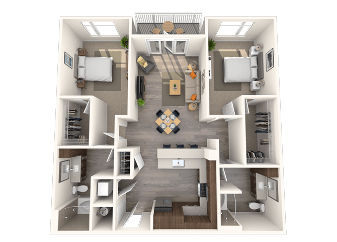 Floor plan for 2 beds, 2 baths, 1126 sqft