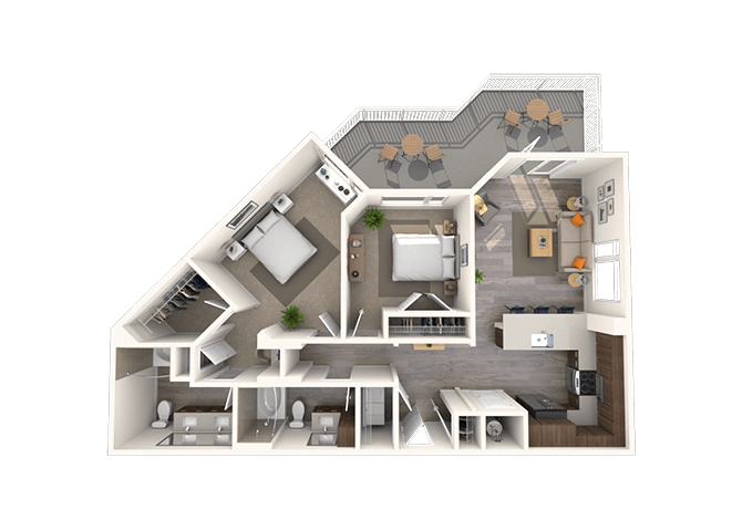 Floor plan for 2 beds, 2 baths, 1132 sqft