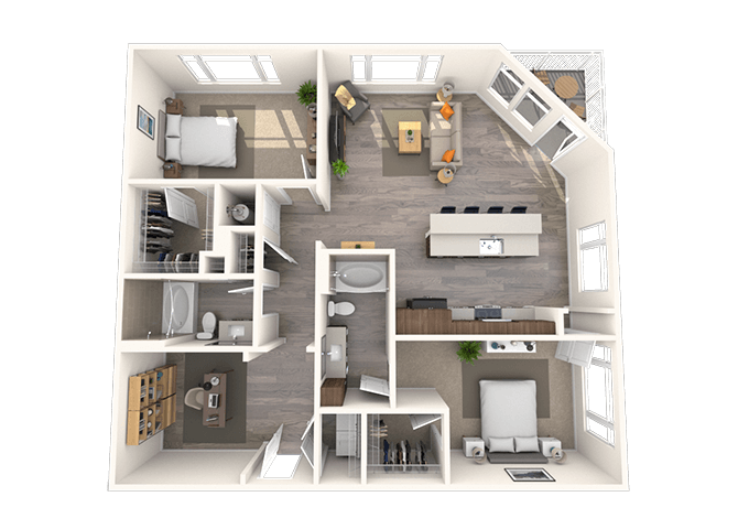 Floor plan for 2 beds, 2 baths, 1338 sqft