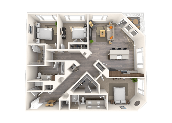 Floor plan for 3 beds, 2 baths, 1444 sqft