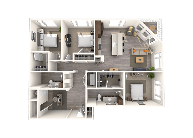 Floor plan for 3 beds, 2 baths, 1469 sqft