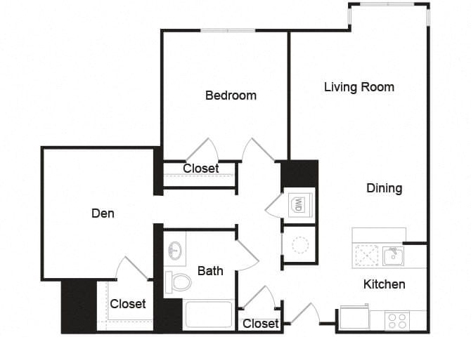 Floor plan for 1 bed, 1 bath, 1060 sqft