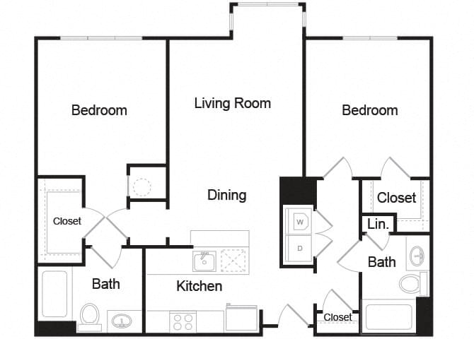 Floor plan for 2 beds, 2 baths, 1182 sqft