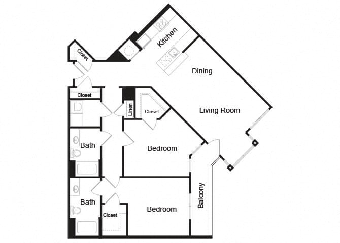 Floor plan for 2 beds, 2 baths, 1321 sqft