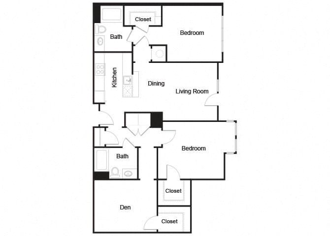 Floor plan for 2 beds, 2 baths, 1439 sqft
