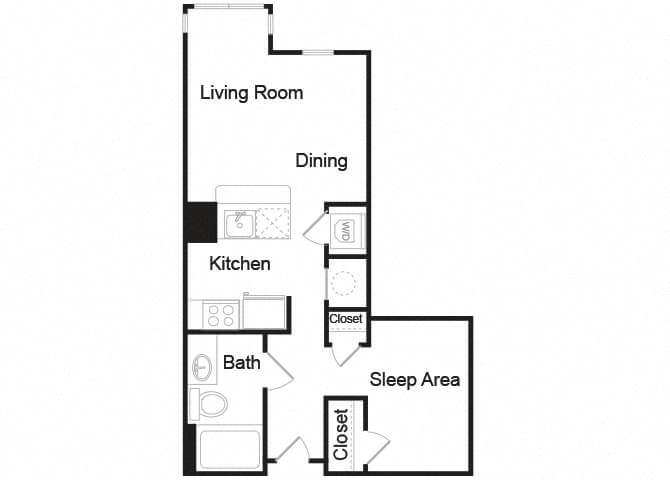 Floor plan for studio, 1 bath, 586 sqft