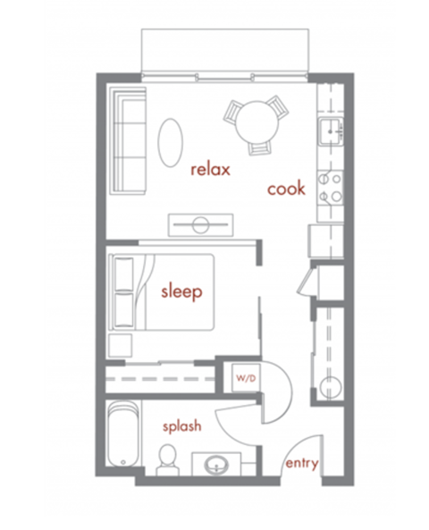 Floor plan for studio, 1 bath, 510 sqft